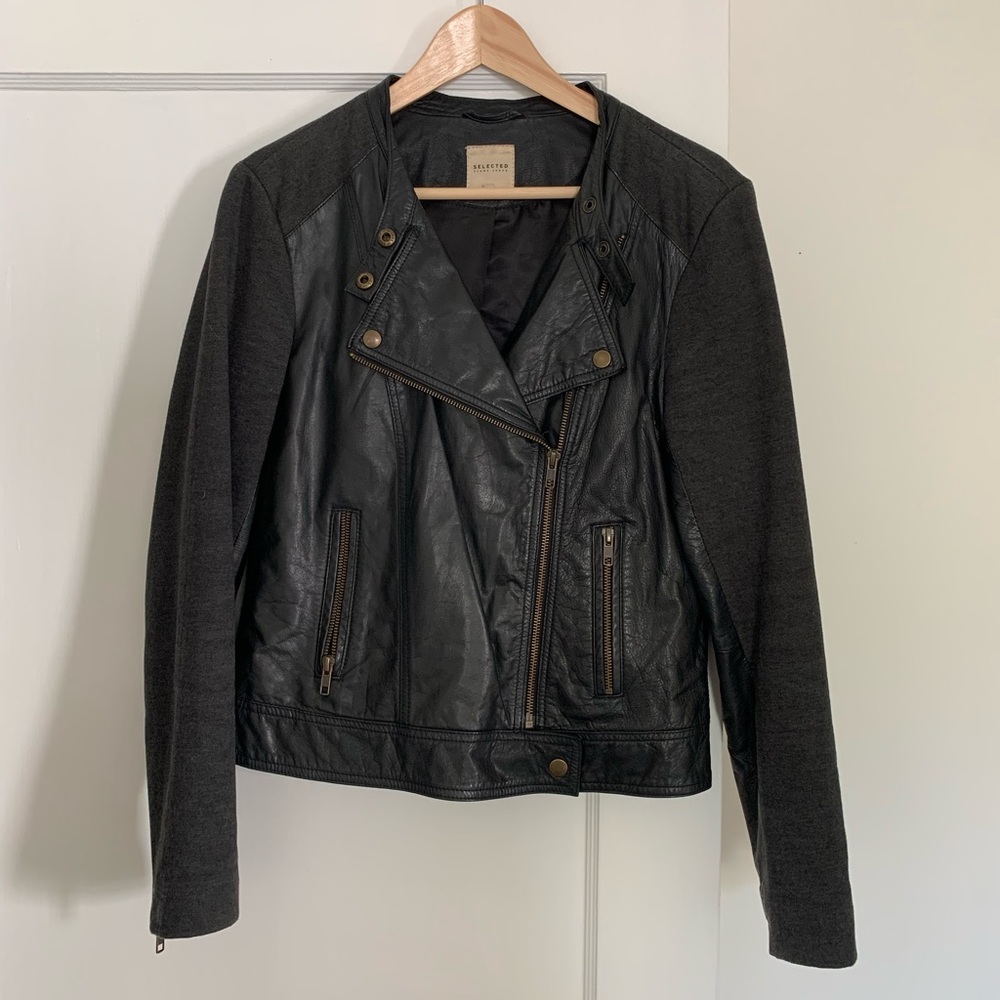 Selected Femme Leather Cotton Moto Jacket